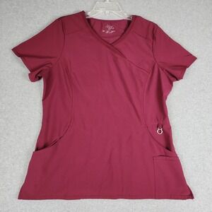 Cherokee Infinity Mock Wrap Scrub Top Womens Large Wine Moisture Wicking Stretch